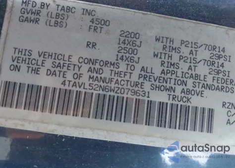 1998 Toyota Tacoma from USA, damaged, VIN 4TAVL52N6WZ079631
